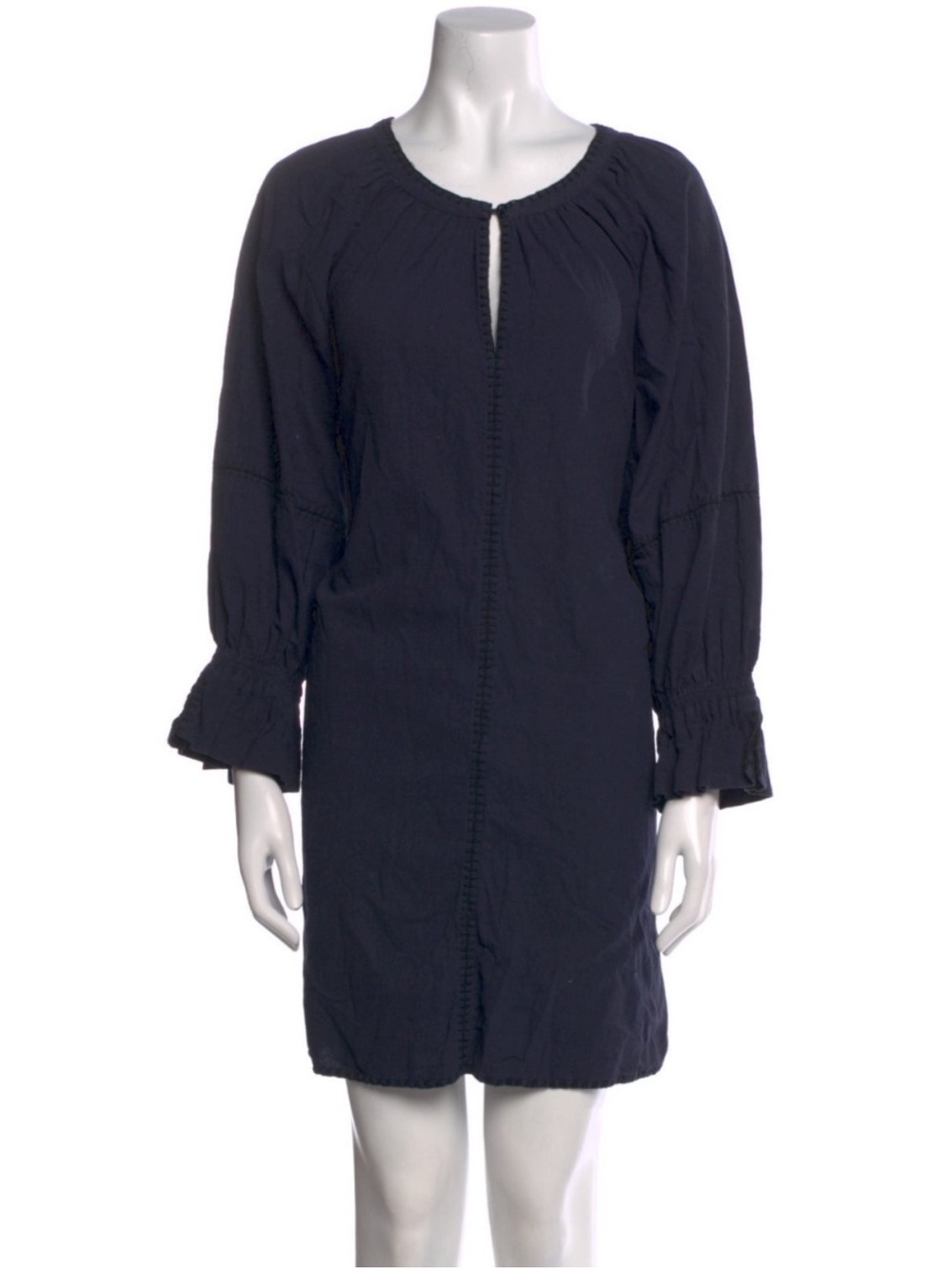 A Piece Apart Navy Boho Notch Embroidered Dress